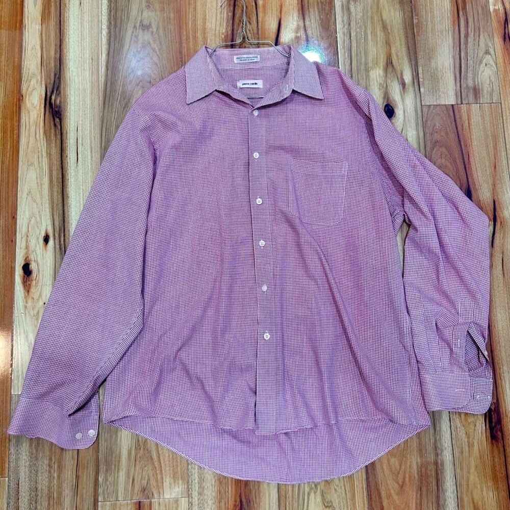 Vintage Pierre Cardin Micro Check Button Up Shirt Mens Large Red White Gingham